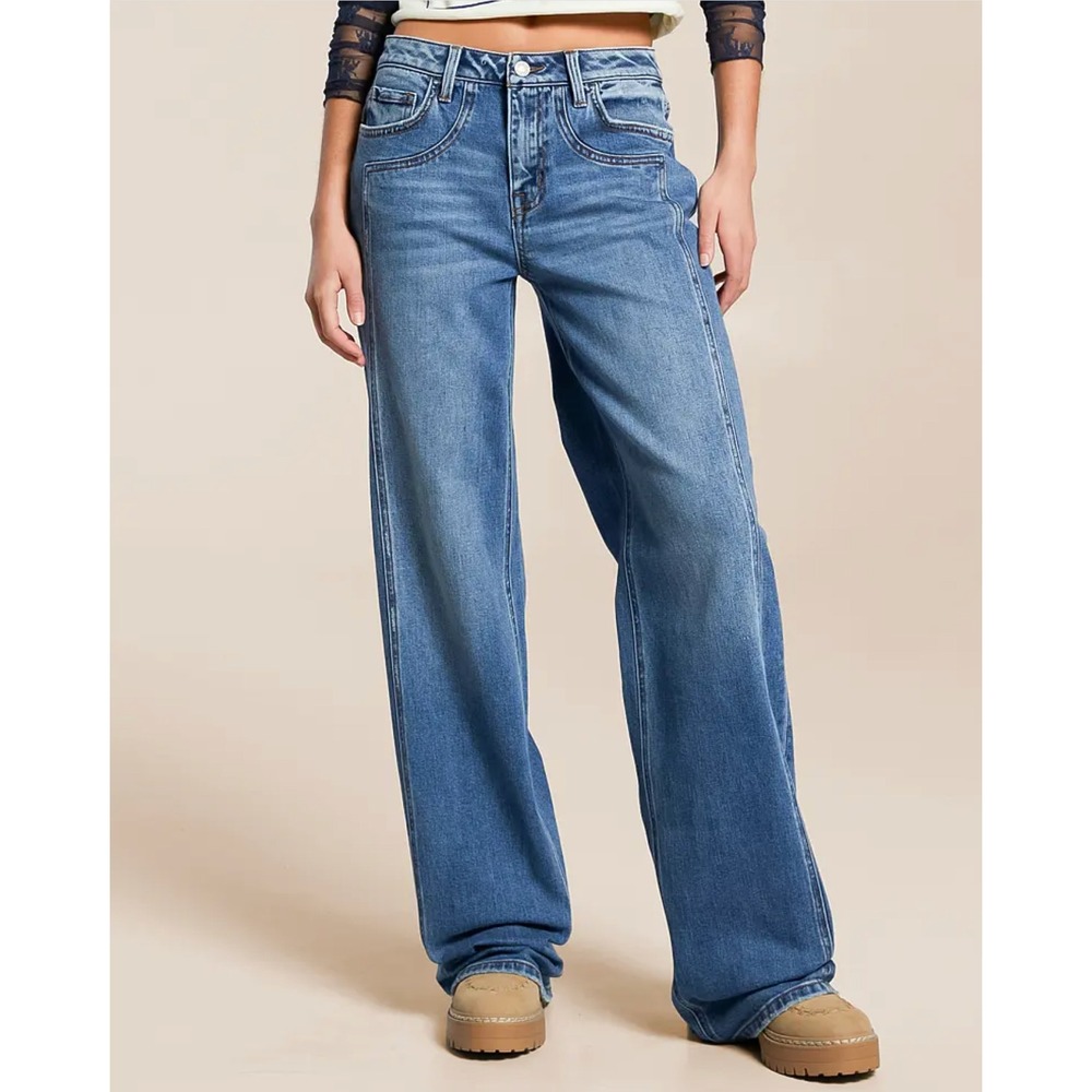 Vervet By Flying Monkey Kris Baggy Wide Leg Stretch Jeans Sz 32 Seam Detail